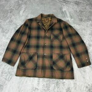 Vintage Merrill Woolens Jacket Mens Large Brown Plaid Wool Chore Coat 50s 60s